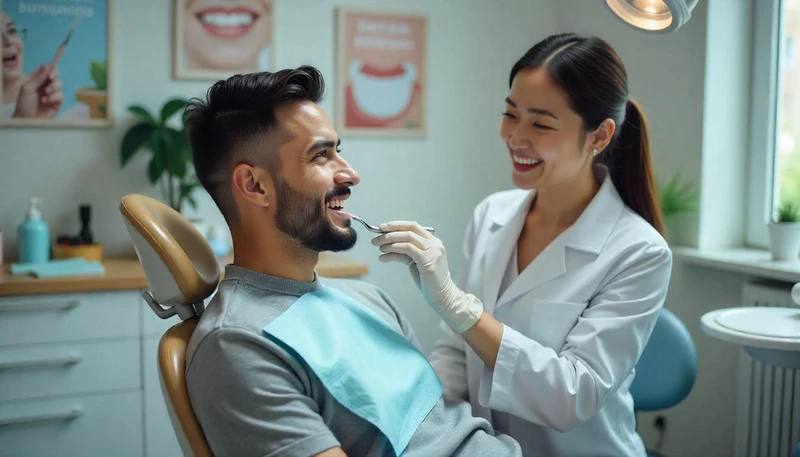 Un hombre con su dentista en la consulta dental