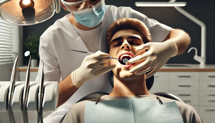 dentista tratando a un paciencia